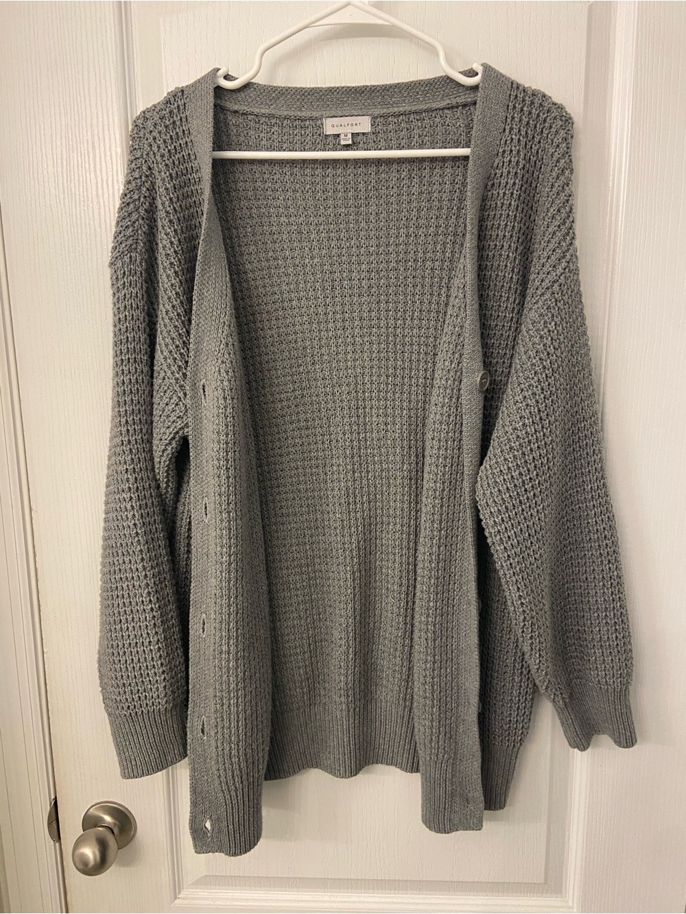 Gray Cotton Waffle Knit Women's Cardigan